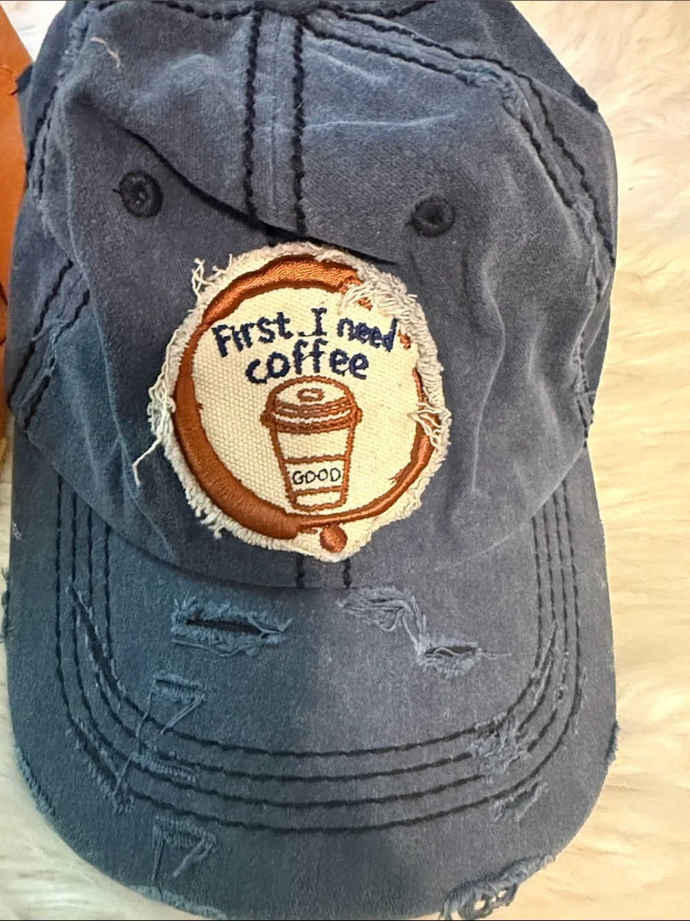 PINK Victoria's Secret Coral Pink Logo Cap with Navy & Tan Coffee Patch Caps